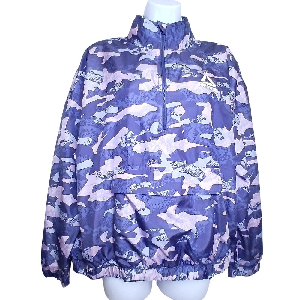 Reebok Womens M Camo Anorak Windbreaker Gorpcore Streetwear Quarter Zip Jacket